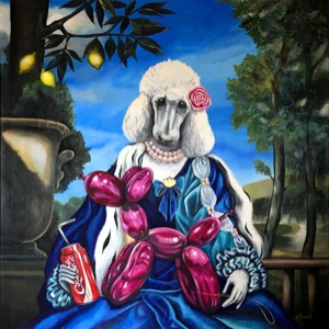 Painting by Maria Kononov from 2021 called "Lady with a Dog"