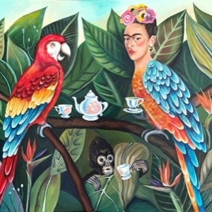 Painting by Maria Kononov from 2022 called "Teatime at Frida