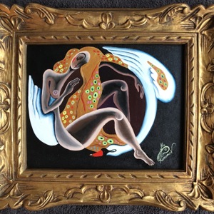 Painting by Maria Kononov from 2020 called "Leda and the Swan"