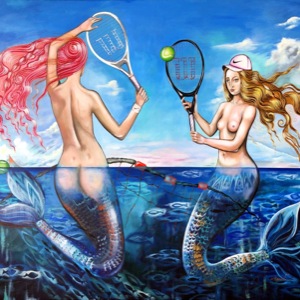 Painting by Maria Kononov from 2021 called "A Game of Mermaids"